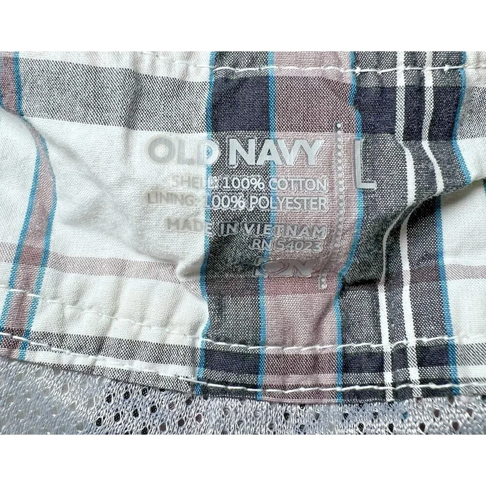Old Navy Plaid Shorts Mens Size Large Mesh Liner Tie Front Summer‎ Vacation